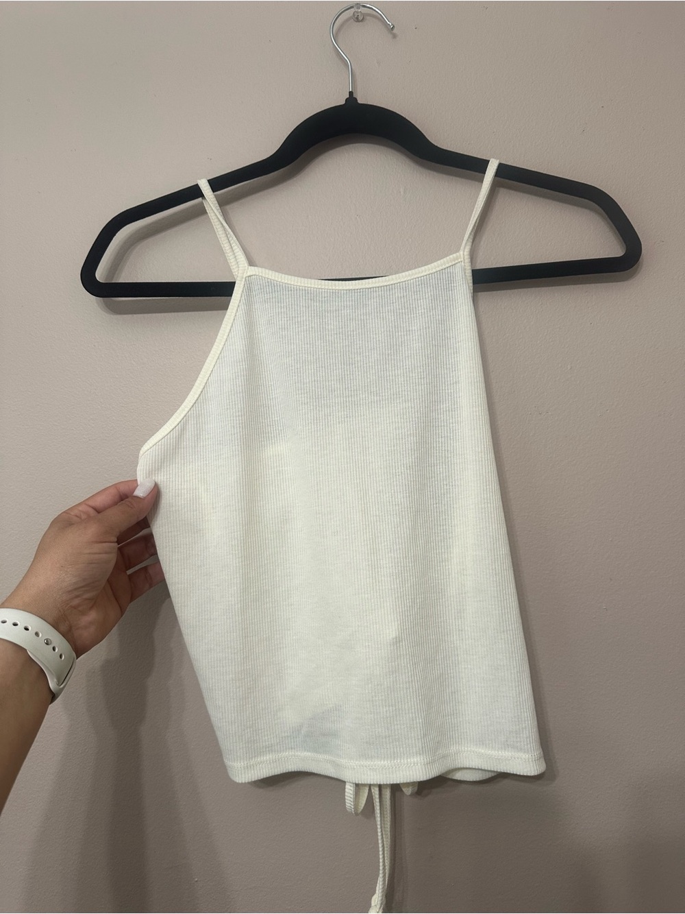 bp Cream Ribbed Halter Cami with Drawstring Hem